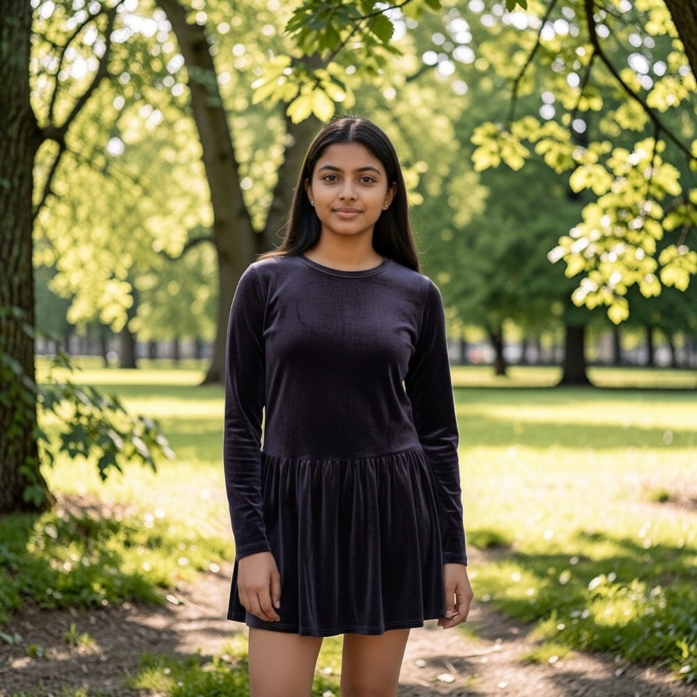 Ivivva By Lululemon Girls Dress Black Veluxe Velvet  Long Sleeve Keyhole Back 14